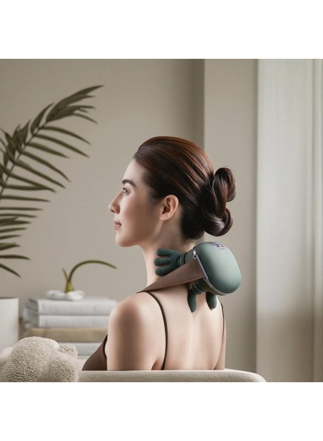 Bionic heated massager, wireless portable acupressure neck and back massager, electric deep tissue 4D kneading massage, simulates human hand design, relieves pain and relaxes muscles (green). - Image 2